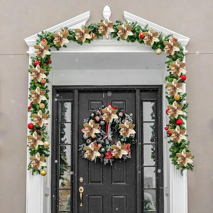 Bulk 14 Colors 6" Glitter Poinsettia Artificial Christmas Flowers Xmas Tree Ornaments Wholesale