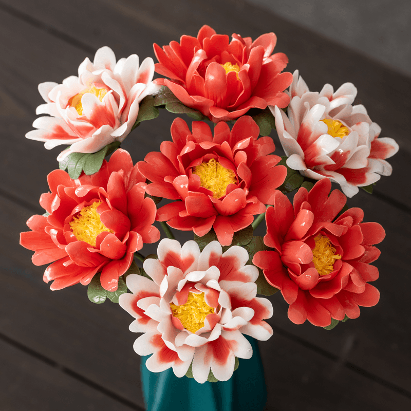 Lot de 7 tiges de bouquet de fleurs de pivoine en porcelaine en gros