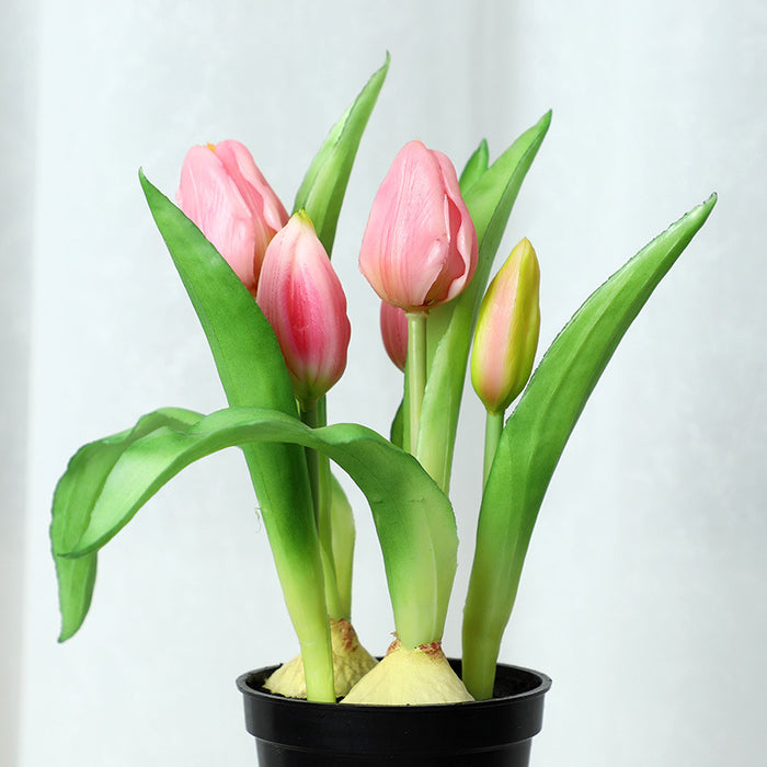 Bulk Lifelike Potted Artificial Tulips Artificial Tulips in Pot Bonsai Wholesale