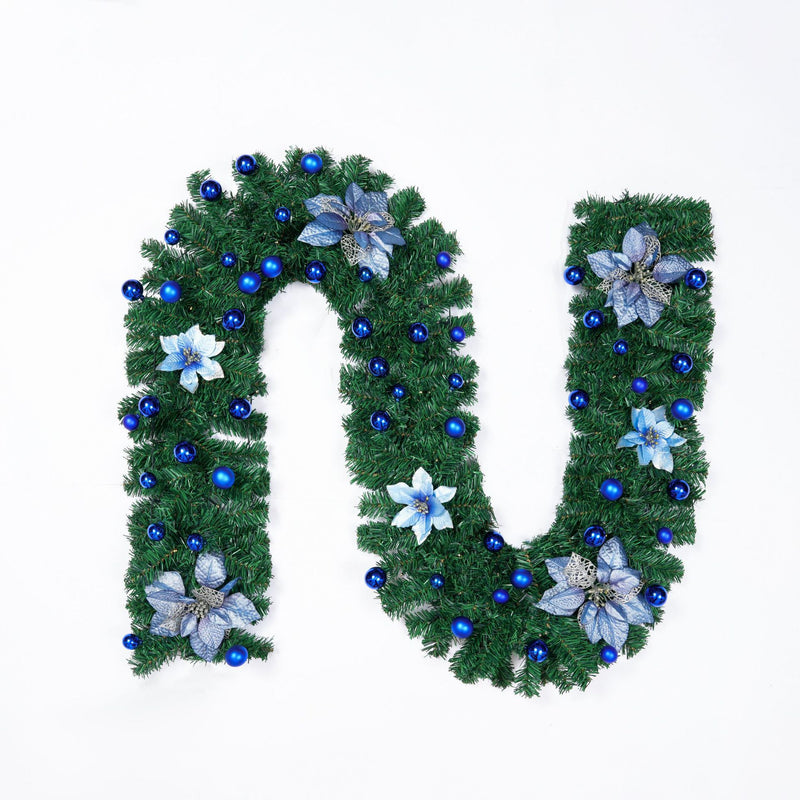 Bulk 9FT Pre-Lit Artificial Christmas Poinsettia Garland with LED Lights Wholesale