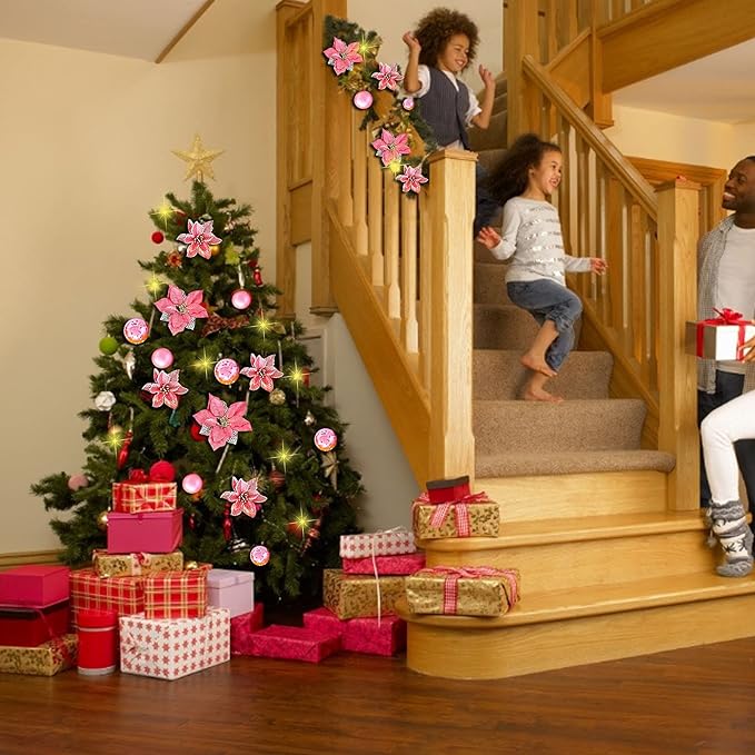 Bulk 9FT Pre-Lit Artificial Christmas Poinsettia Garland with LED Lights Wholesale