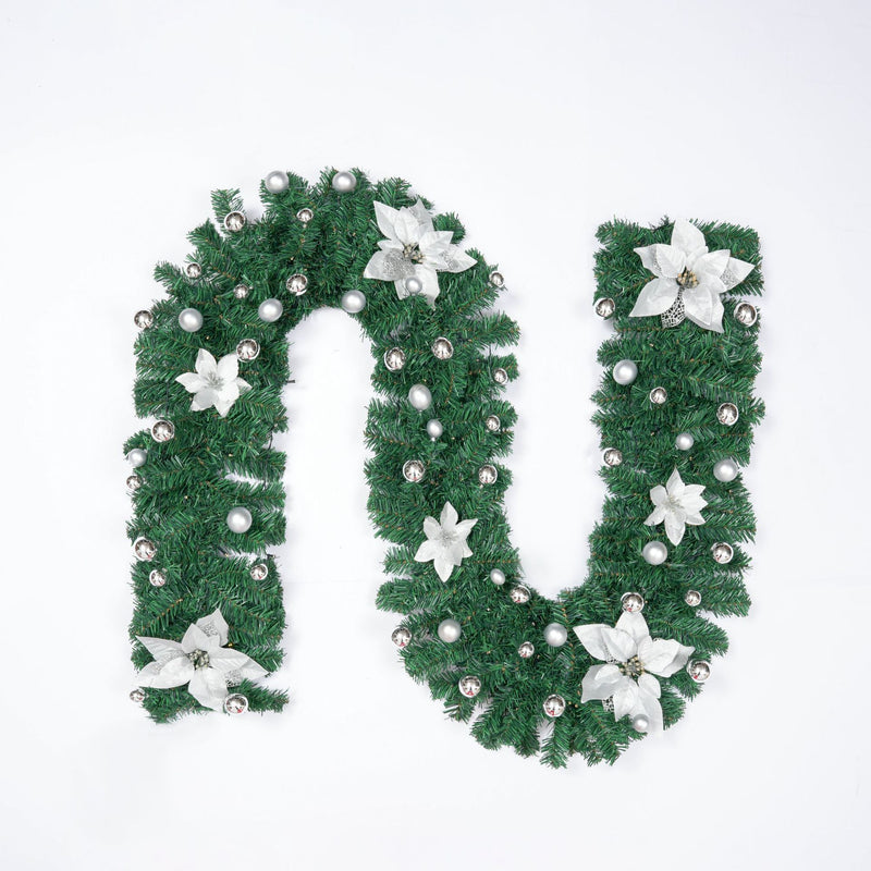 Bulk 9FT Pre-Lit Artificial Christmas Poinsettia Garland with LED Lights Wholesale