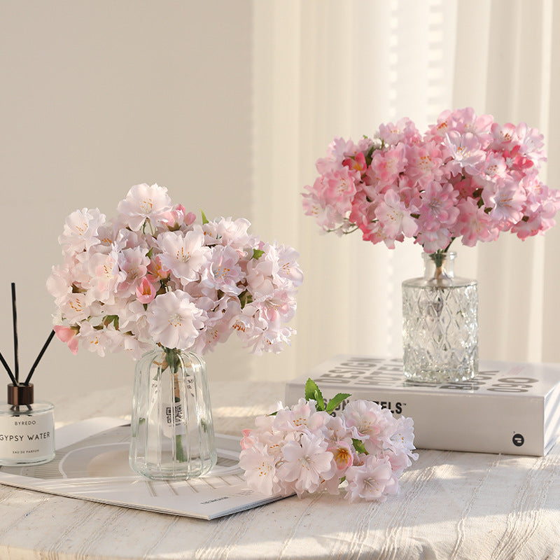 Bulk 7" Realistic Cherry Blossom Artificial Bouquet for DIY Floral Arrangements, Home Wedding Decor