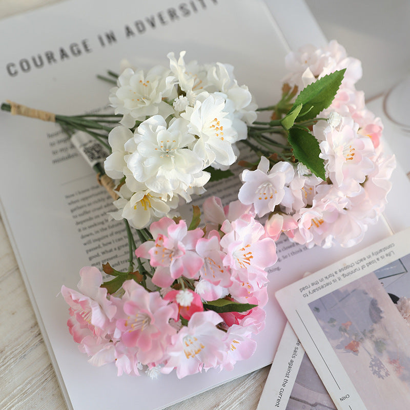 Bulk 7" Realistic Cherry Blossom Artificial Bouquet for DIY Floral Arrangements, Home Wedding Decor