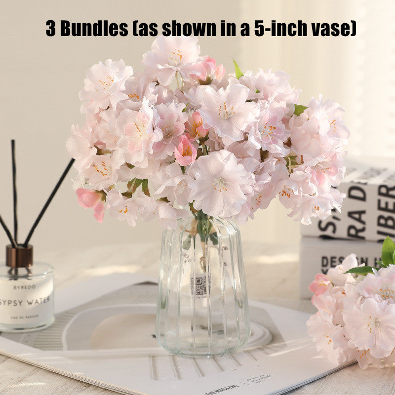 Bulk 7" Realistic Cherry Blossom Artificial Bouquet for DIY Floral Arrangements, Home Wedding Decor