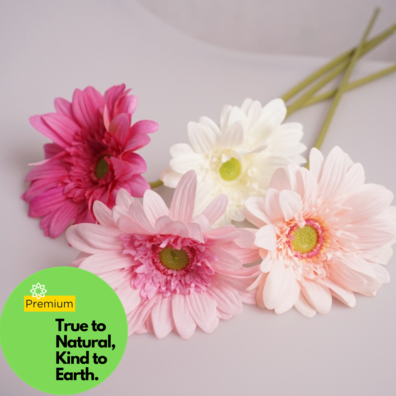 Premium 25.5" Real Touch Gerbera Daisy Stems - Lifelike Silk Floral Arrangements for Weddings & Home Decor