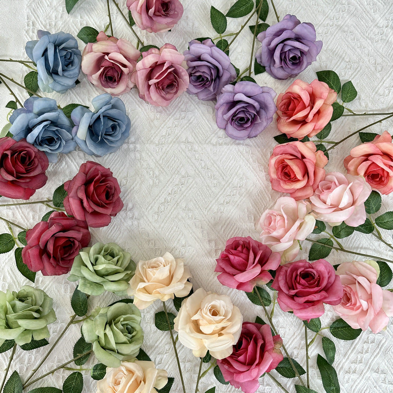 Tiges de gerbe de roses poussiéreuses de la princesse Diana en vrac, fleurs artificielles en soie, vente en gros, 25"