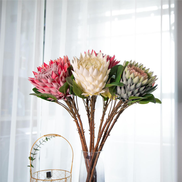 Bulk 6pcs 20" King Protea Stems Bouquet Faux Fall Flowers Wholesale