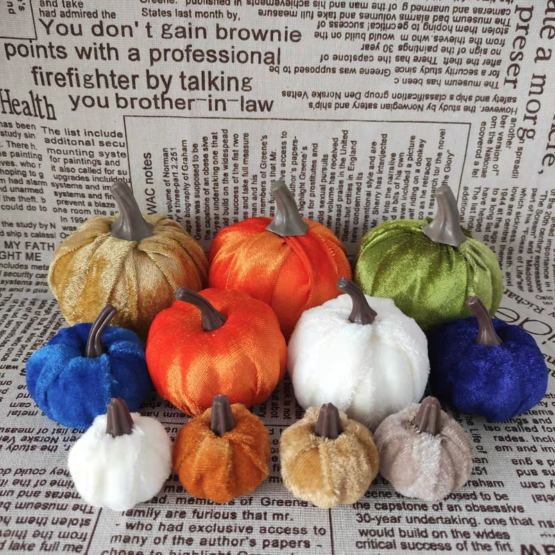 Lot de 10 citrouilles en mousse de velours pour décoration de Thanksgiving en gros