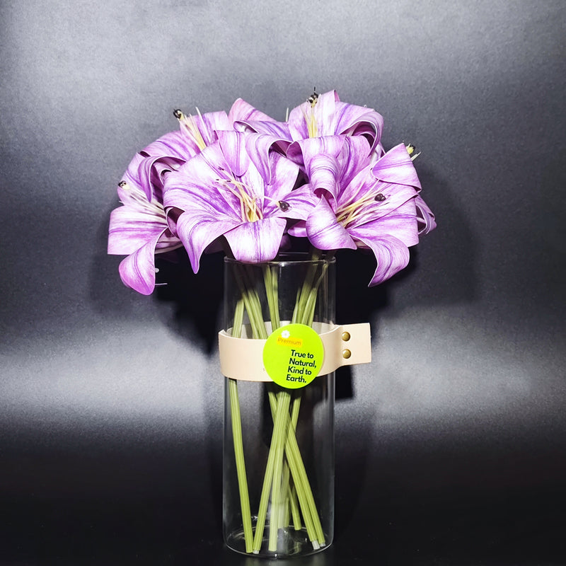 Bulk 13" Artificial Purple Lilies Flowers in Vase Potted Artificial Flowers with Vase Wholesale