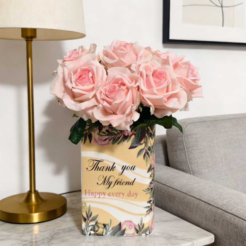 Bulk 15" Best Friend Gifts Real Touch Pink Rose Vase Arrangement Wholesale