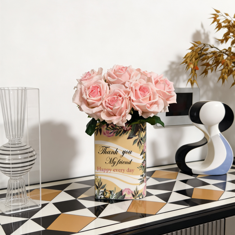 Bulk 15" Best Friend Gifts Real Touch Pink Rose Vase Arrangement Wholesale