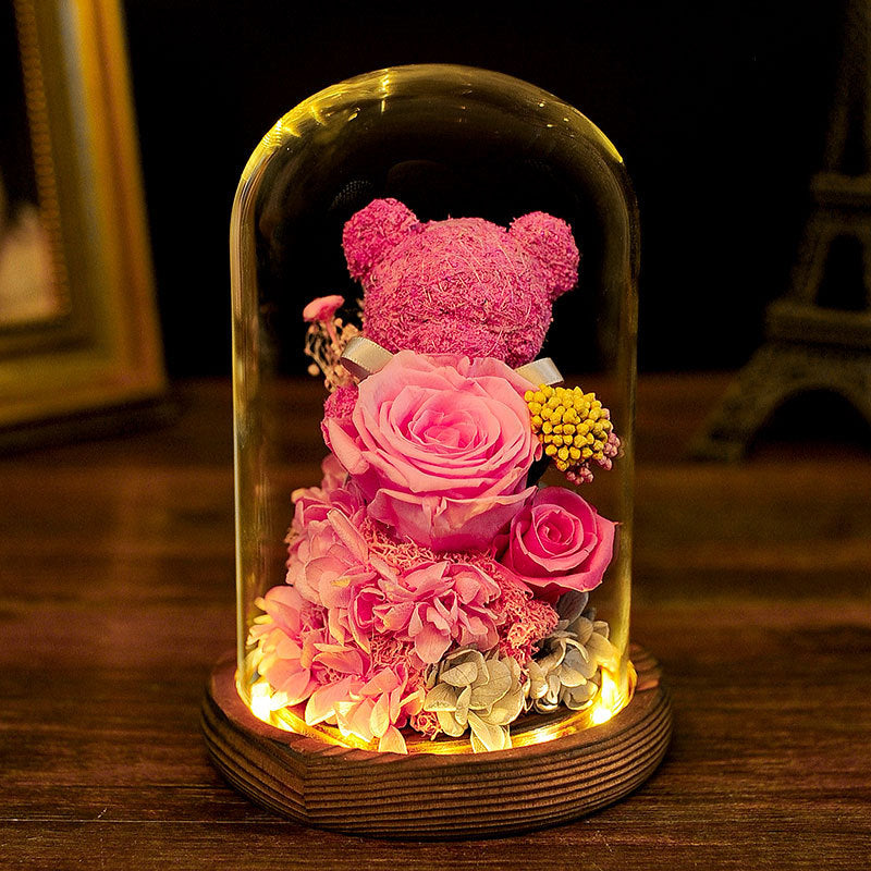 Bulk Preserved Flowers Gifts Rose Moss Bear Gifts with Led Light Wholesale