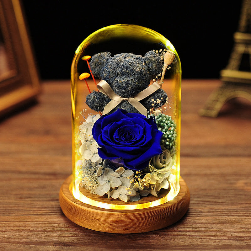 Bulk Preserved Flowers Gifts Rose Moss Bear Gifts with Led Light Wholesale