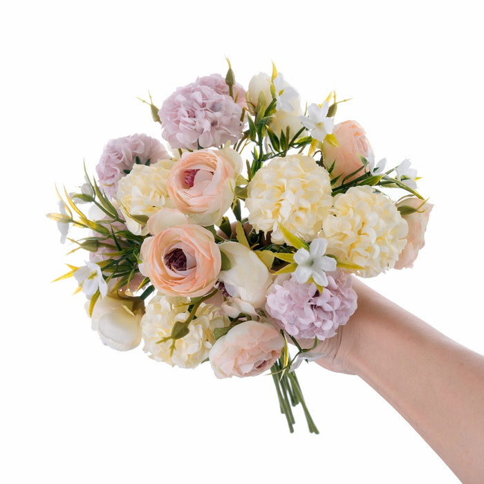 Bulk 12 inches Tall Ranunculus Bouquet Mixed with Snowball Flowers Wholesale