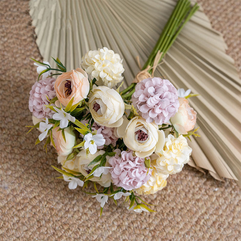 Bouquet de renoncules en vrac de 12 pouces de hauteur mélangé avec des fleurs de boule de neige en gros