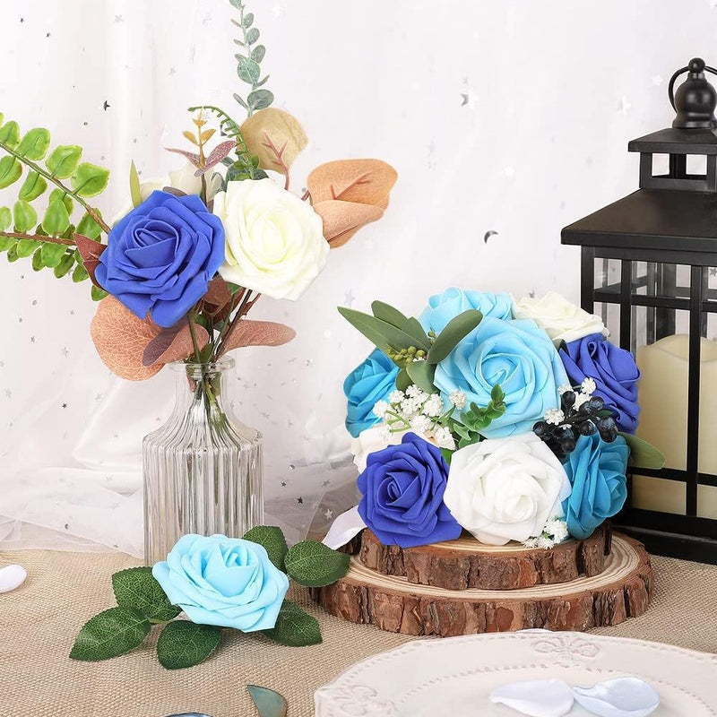 Lot de 25 têtes de roses en mousse avec tiges, toucher réaliste, pour mariage, vente en gros