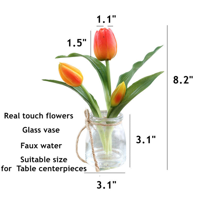 Bulk 8" Real Touch Tulips Artificial Flowers in Vase with Faux Water for Table Wholesale