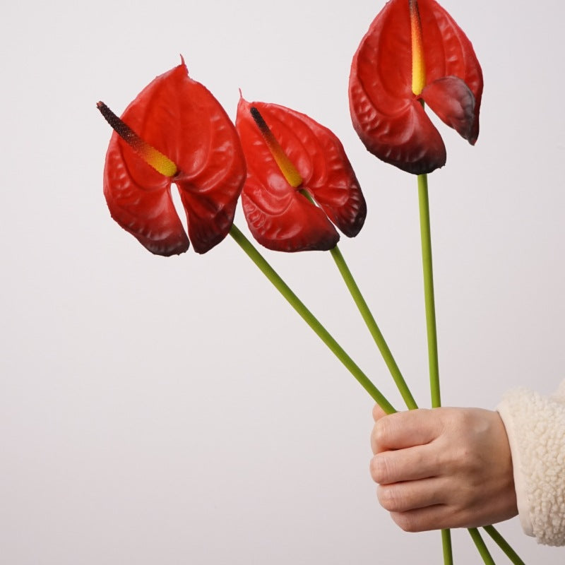 Premium 15" Real Touch Anthurium Stem - Lifelike Floral Arrangements for Weddings & Home Decor