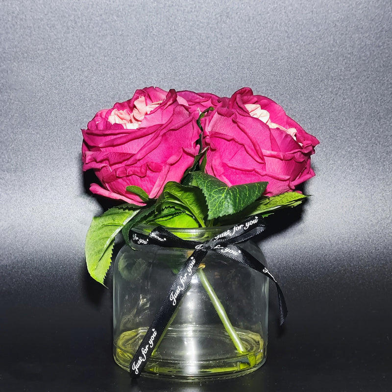 Bulk 8" Real Touch Fuchsia Rose in Vase with Faux Water Potted Flowers Wholesale