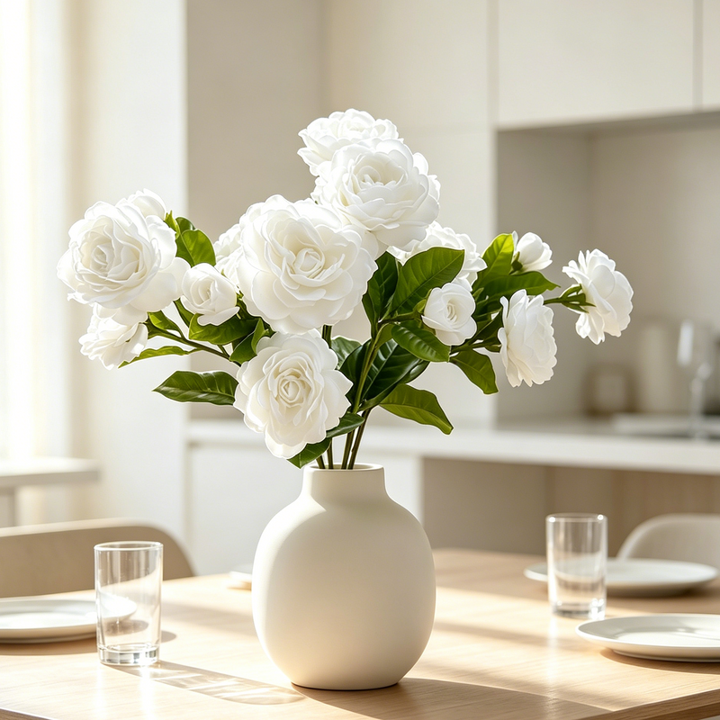 Pristine White Real Touch Gardenia Stem, 22" Tall White Flowers for Weddings & Baptism Decor