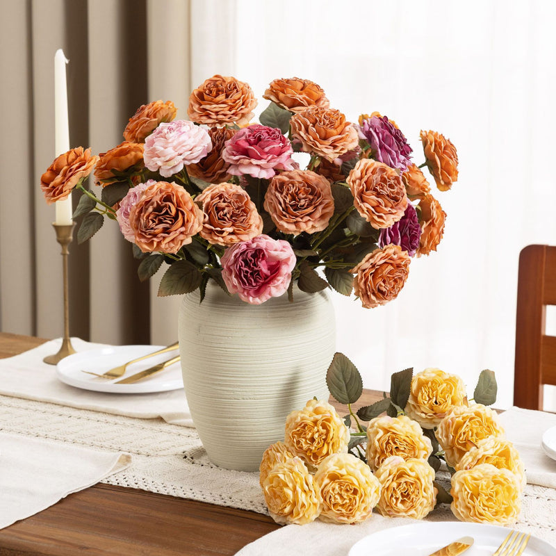 Bulk Realistic Silk Austin Roses Burnt Edge Artificial Flowers for Wedding Arch, Home Decoration, Table Arrangements, DIY Floral Projects Wholesale
