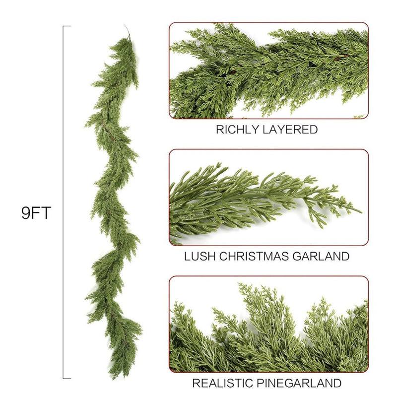 Bulk 6FT/9FT Optional Realistic Touch Pine Cypress Garland for Christmas Mantel, Wedding Arch, Home Wall, Doorway Decor Wholesale