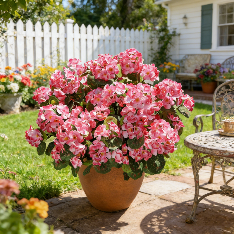 Realistic Artificial Geranium Flowers - UV Resistant Outdoor/Indoor Decor for Planters, Tables & Gardens (No Watering Needed, Great Value)