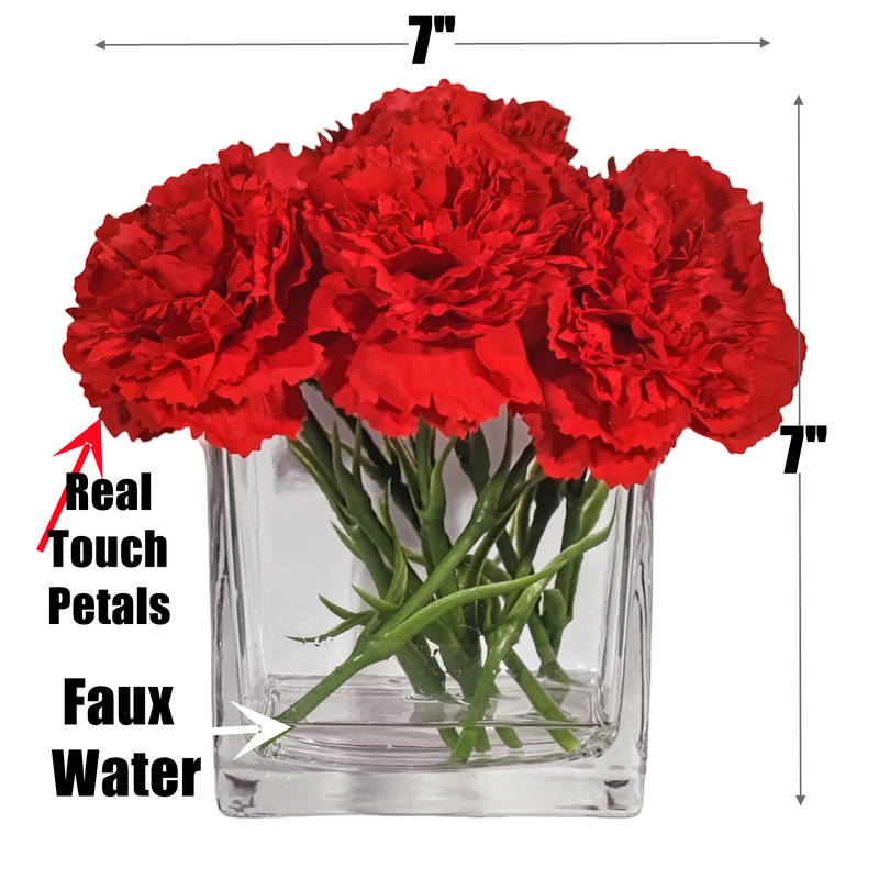 Bulk 7" Red Carnations Real Touch Flowers in Vase with Faux Water Potted Artificial Flowers with Vase Wholesale