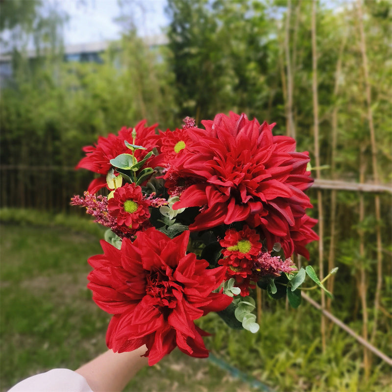 Bulk 19 inches Tall Dahlia Bush Bouquet Mixed Wildflowers Silk Flowers Wholesale