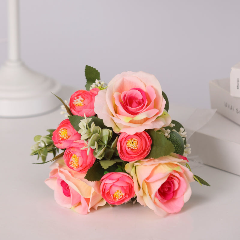 Bulk 7" Small Free-Form Bridal Bouquet in Romantic Pink Rose Bouquet Wholesale