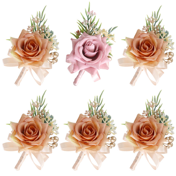 Boutonniere de rosas a granel para flores de seda de graduación al por mayor