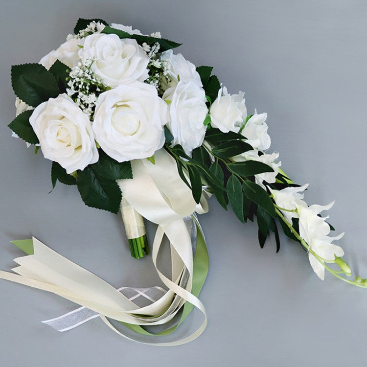Bouquet de mariée en cascade de roses en vrac, 5 couleurs, 9 pouces, vente en gros
