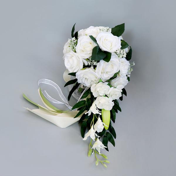 Bouquet de mariée en cascade de roses en vrac, 5 couleurs, 9 pouces, vente en gros