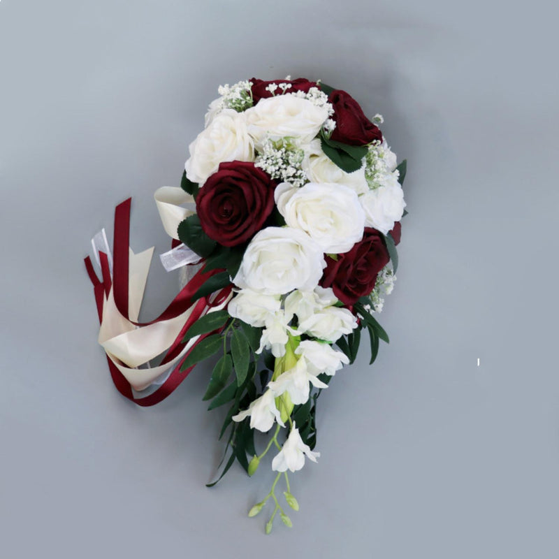 Bouquet de mariée en cascade de roses en vrac, 5 couleurs, 9 pouces, vente en gros
