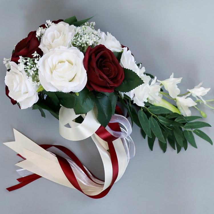 Bouquet de mariée en cascade de roses en vrac, 5 couleurs, 9 pouces, vente en gros
