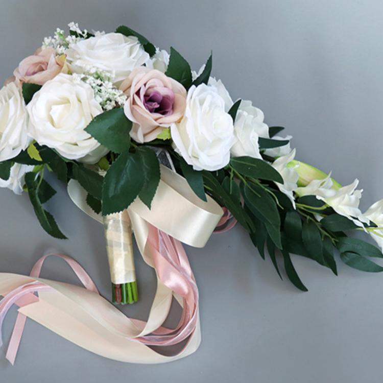 Bouquet de mariée en cascade de roses en vrac, 5 couleurs, 9 pouces, vente en gros