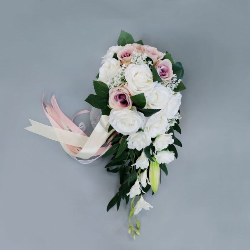 Bouquet de mariée en cascade de roses en vrac, 5 couleurs, 9 pouces, vente en gros