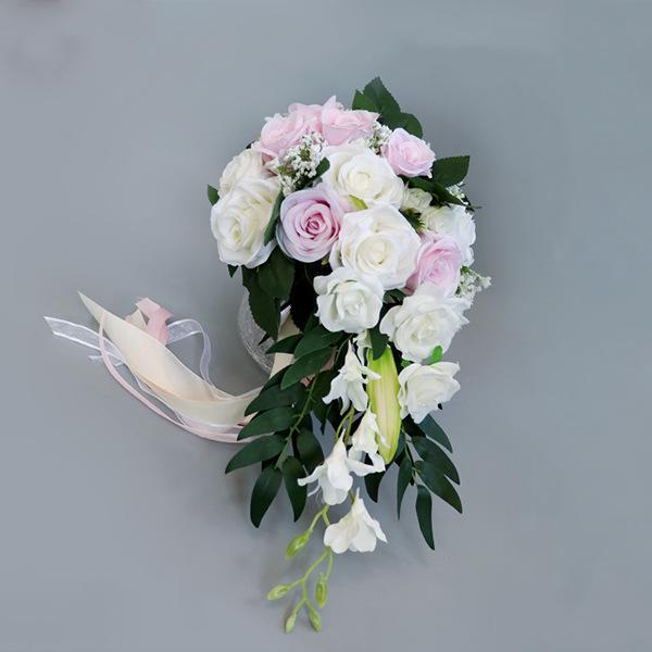 Bouquet de mariée en cascade de roses en vrac, 5 couleurs, 9 pouces, vente en gros