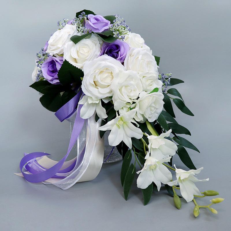 Bouquet de mariée en cascade de roses en vrac, 5 couleurs, 9 pouces, vente en gros