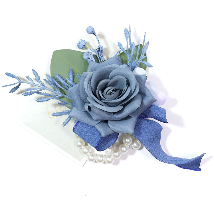 Bulk Handmade Blue Rose Flower Wrist Corsage Wholesale
