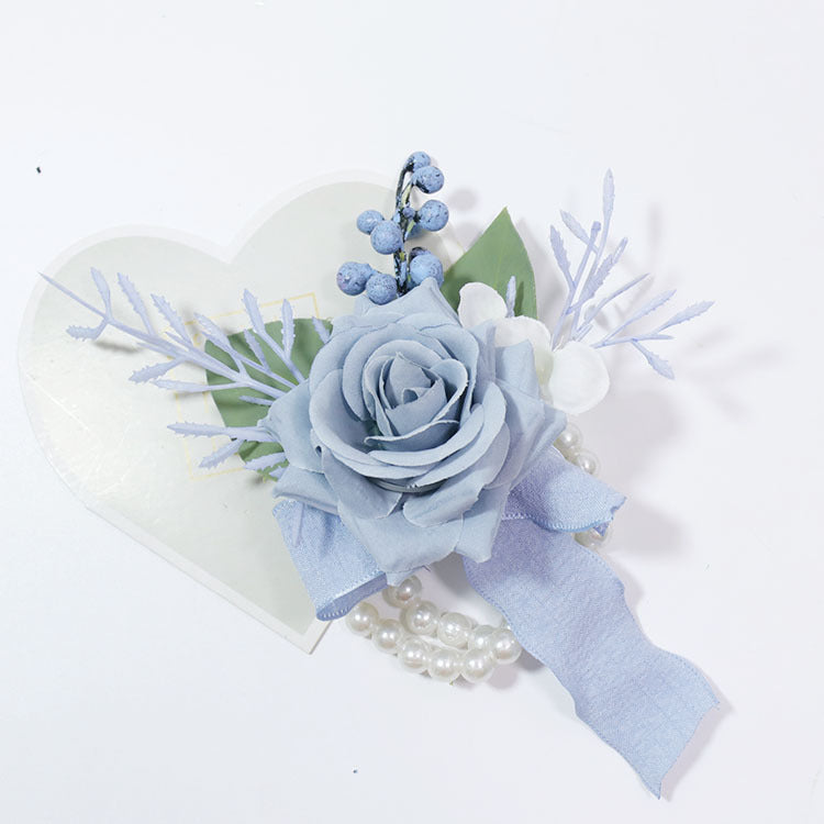 Bulk Handmade Blue Rose Flower Wrist Corsage Wholesale