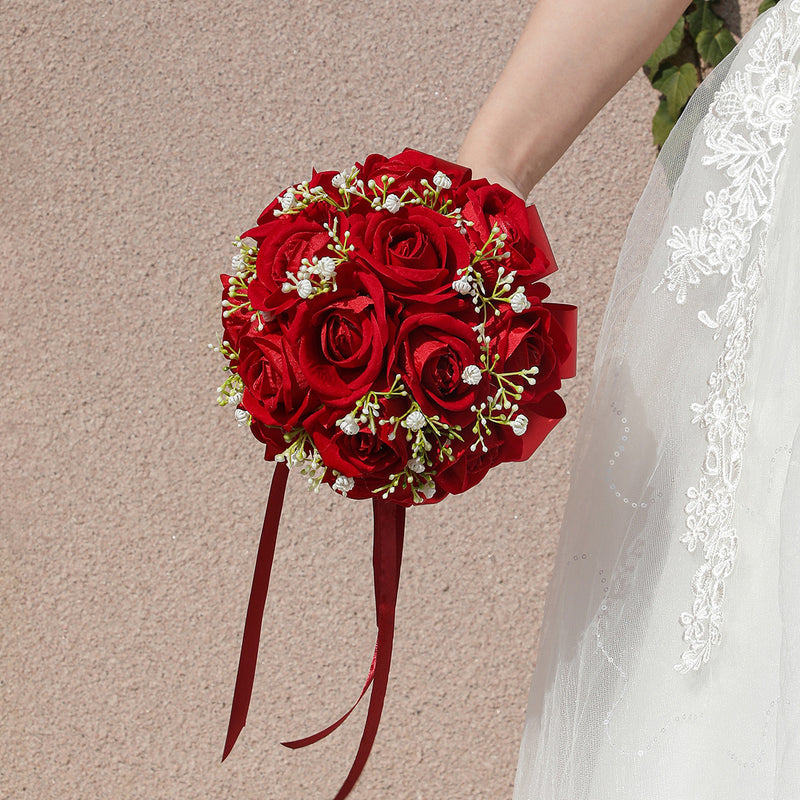 Bulk 7" Red Rose Round Bouquet Valentine's Day Gifts Wedding Bouquet Wholesale