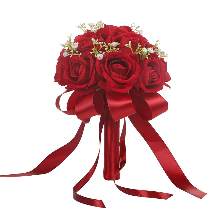 Bulk 7" Red Rose Round Bouquet Valentine's Day Gifts Wedding Bouquet Wholesale