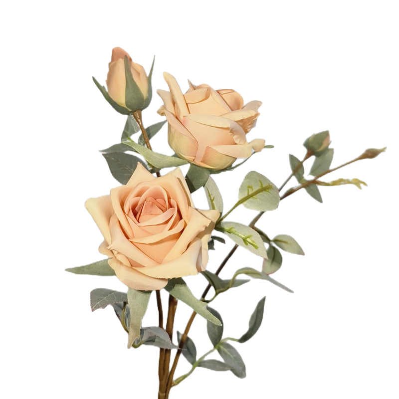 Venta al por mayor de flores artificiales de seda con tallo de rosa de 25 "a granel