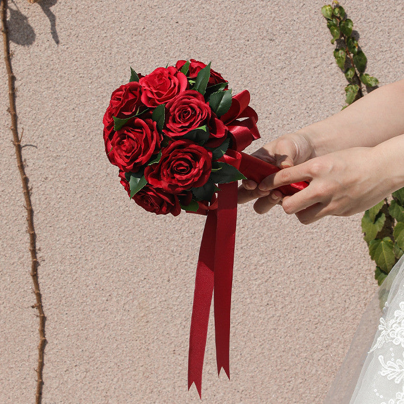 Bulk 7" Red Rose Round Bouquet Valentine's Day Gifts Wedding Bouquet Wholesale