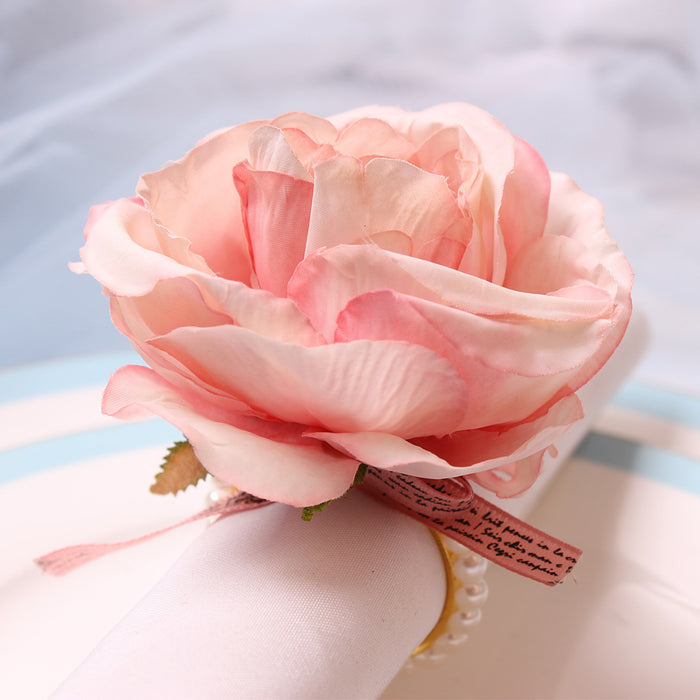 Bulk Set of 12pcs Handmade Rose Napkin Rings with Pearls Buckles Wholesale
