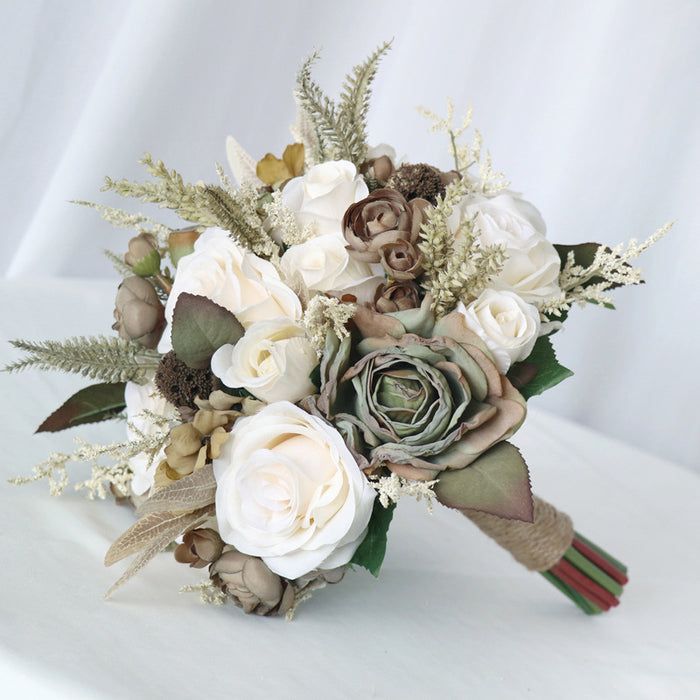 Ramos de novia franceses Vintage Beige a granel, ramos de rosas para boda, venta al por mayor