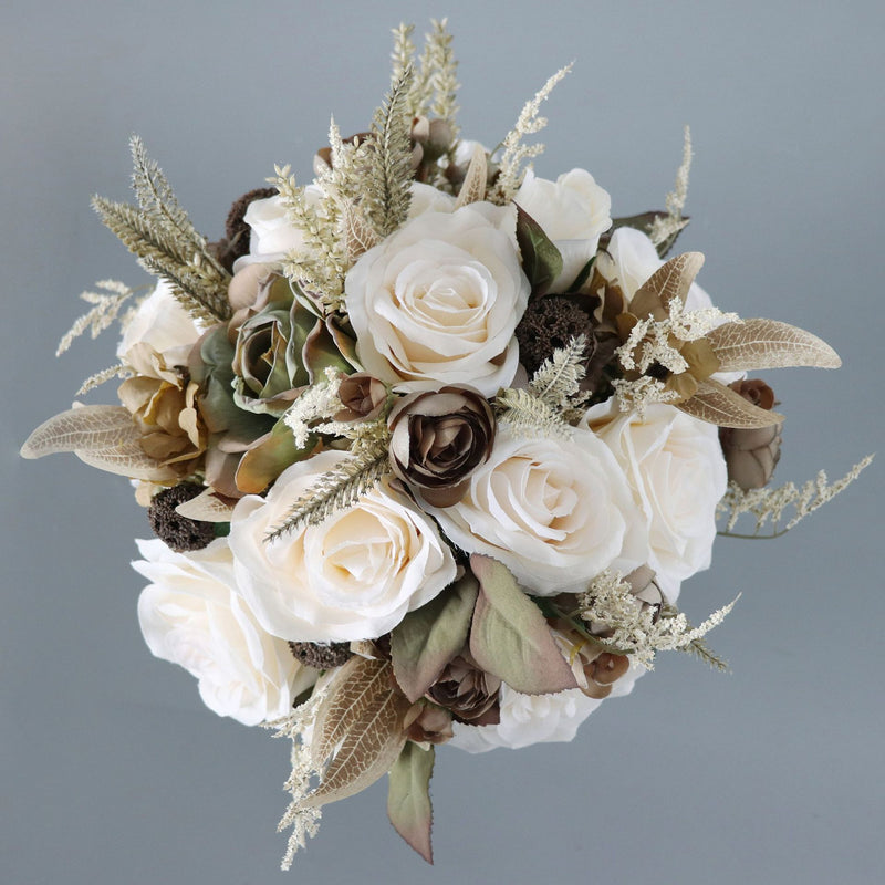 Bulk 9" Beige Vintage French Bridal Bouquets Rose Wedding Bouquets Wholesale