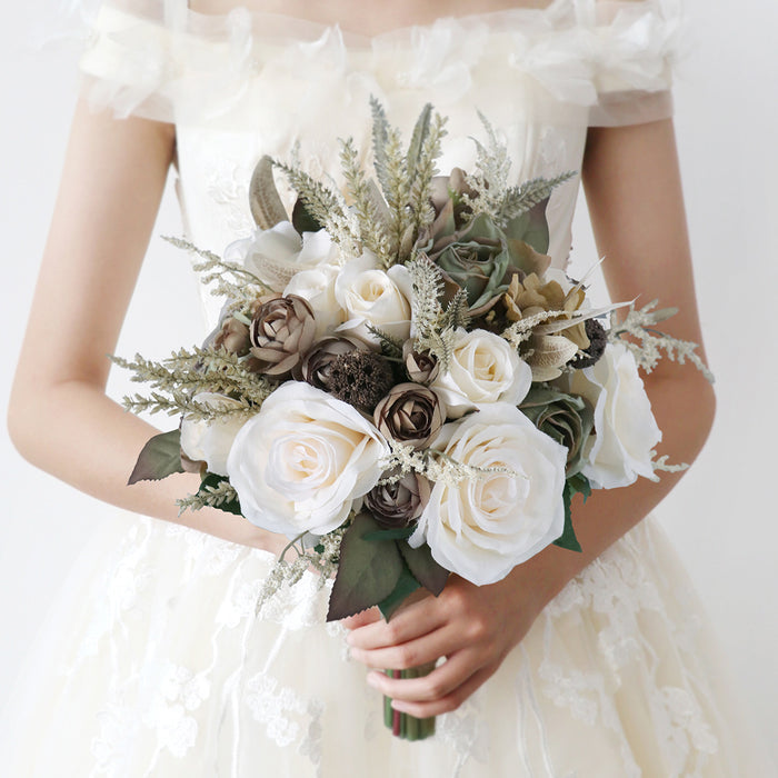 Ramos de novia franceses Vintage Beige a granel, ramos de rosas para boda, venta al por mayor